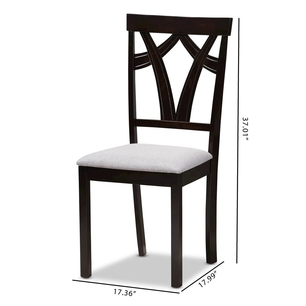 Grey Fabric Upholstered and Dark Brown Finished Dining Chair (Set of 2). Picture 14