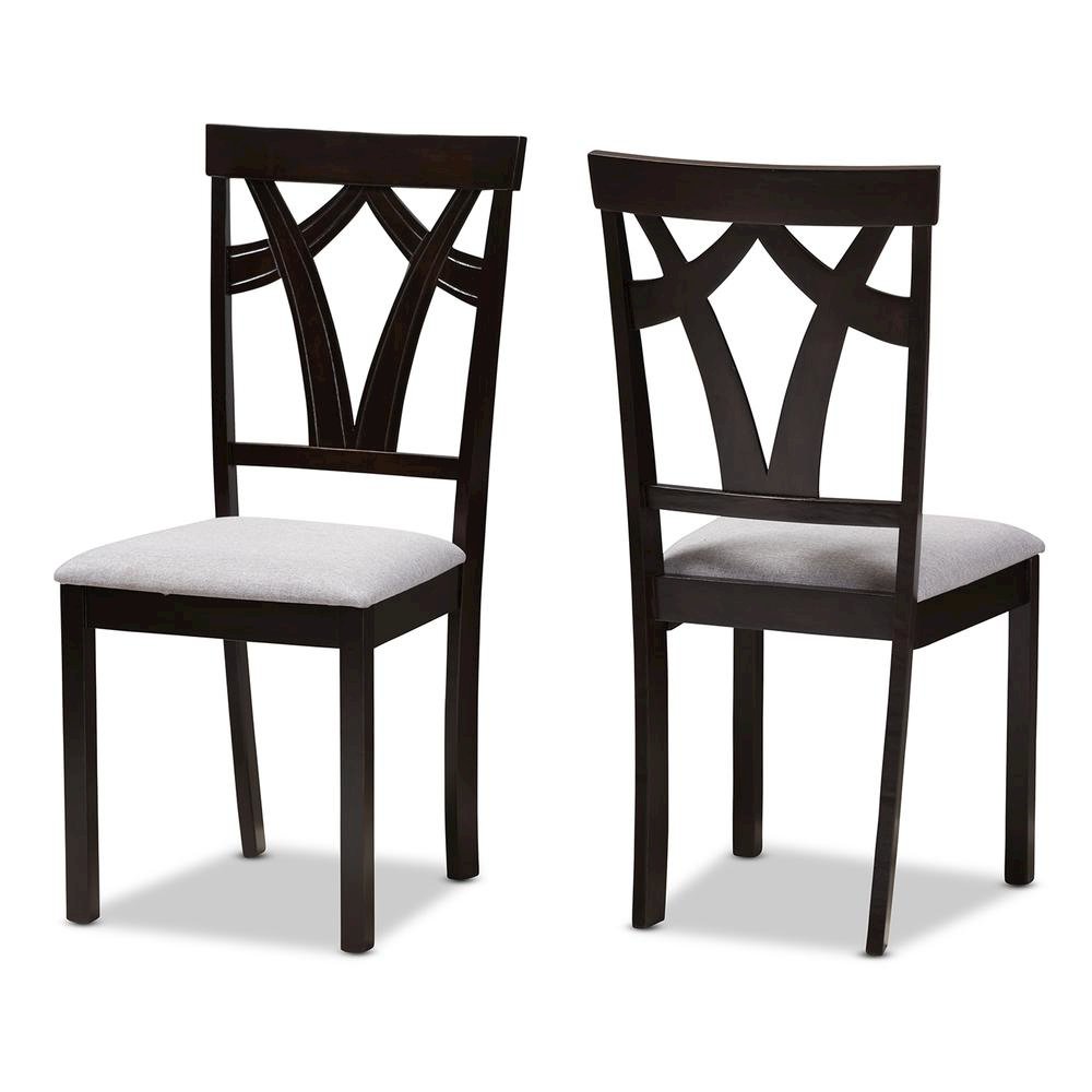 Grey Fabric Upholstered and Dark Brown Finished 5-Piece Dining Set. Picture 9