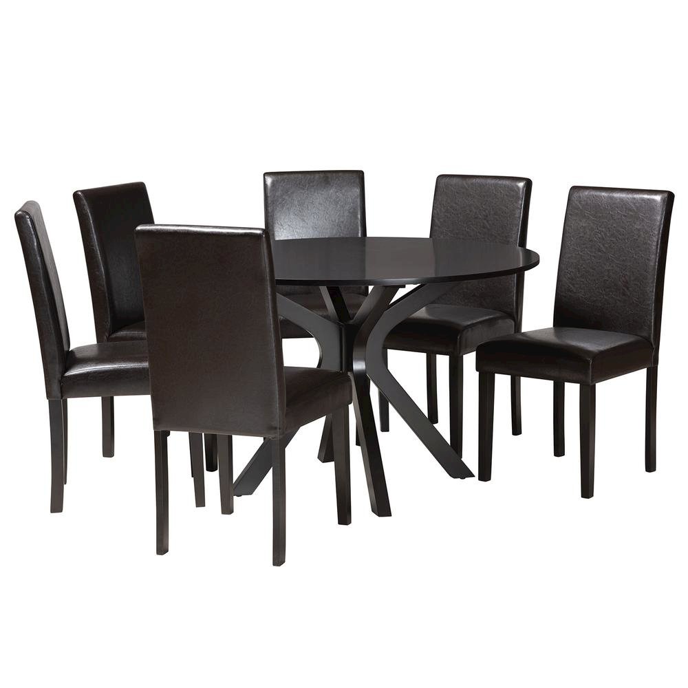 Asli Modern Espresso Brown Faux Leather and Wood 7-Piece Dining Set. Picture 11
