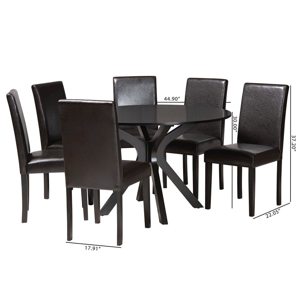 Asli Modern Espresso Brown Faux Leather and Wood 7-Piece Dining Set. Picture 20