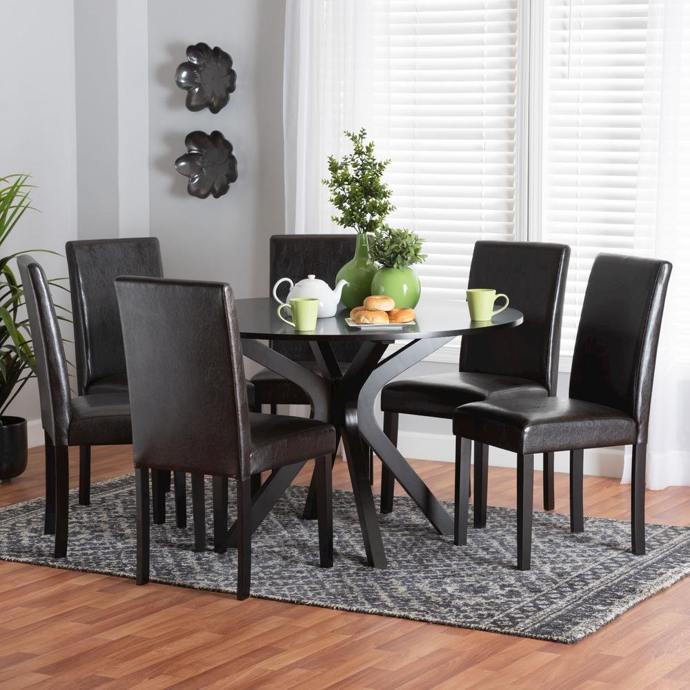 Asli Modern Espresso Brown Faux Leather and Wood 7-Piece Dining Set. Picture 18