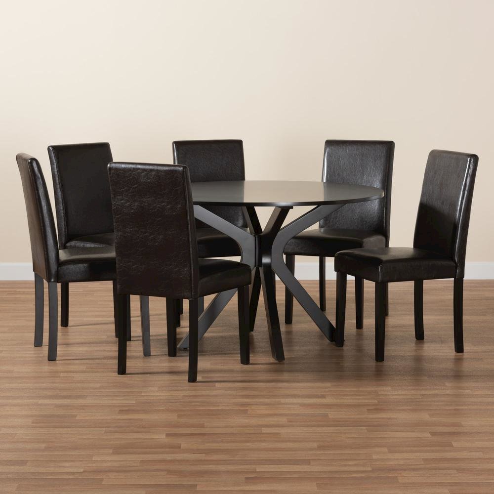 Asli Modern Espresso Brown Faux Leather and Wood 7-Piece Dining Set. Picture 19