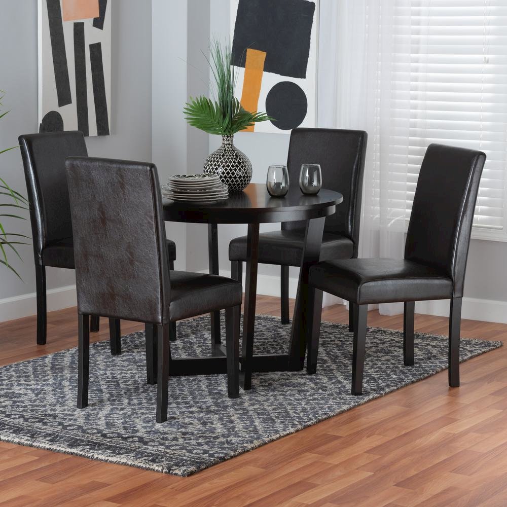 Leather and Espresso Brown Finished Wood 5-Piece Dining Set. Picture 18