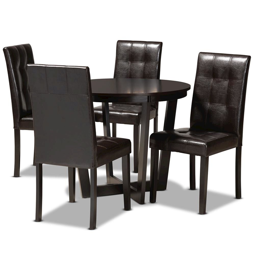 Leather Upholstered and Dark Brown Finished Wood 5-Piece Dining Set. Picture 10