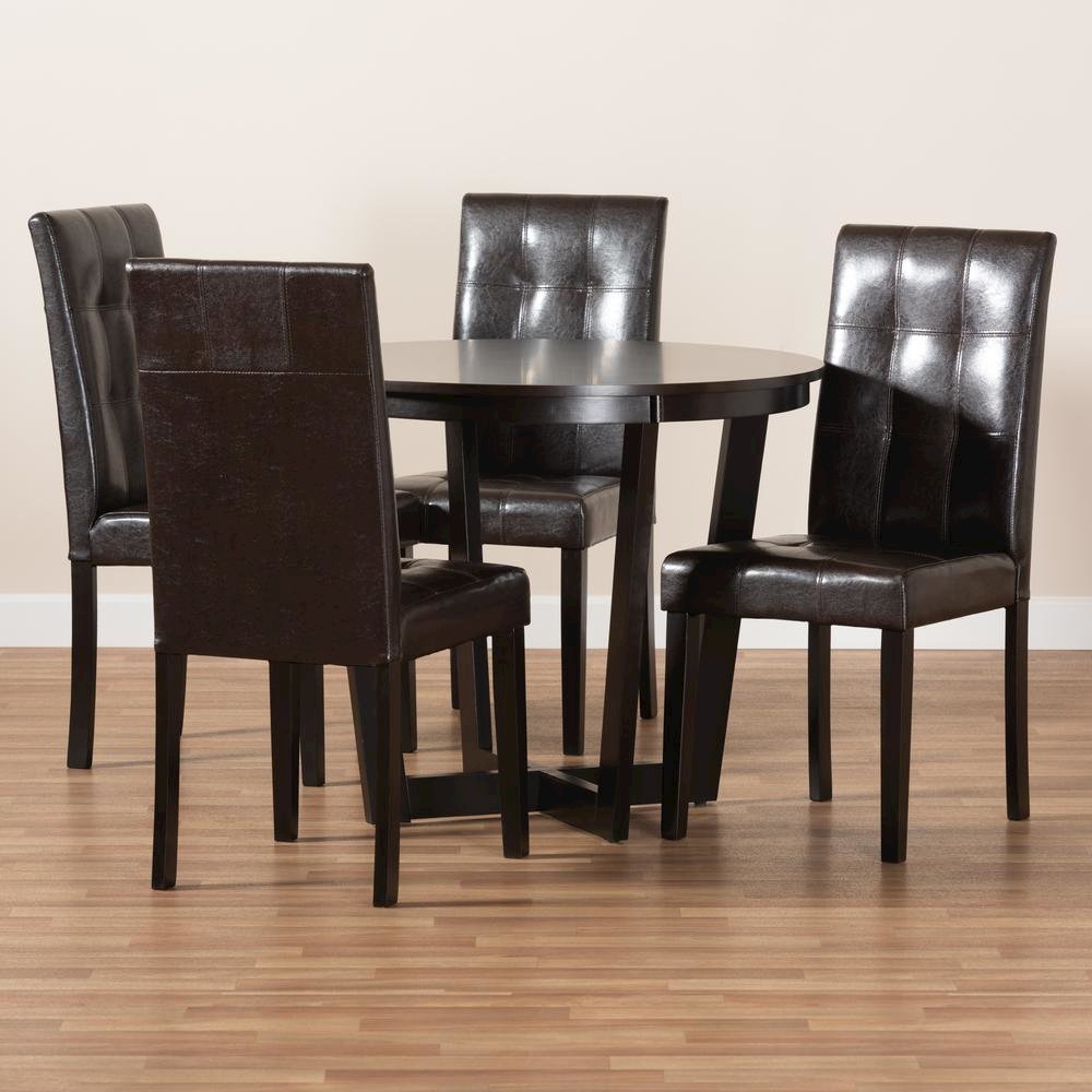 Leather Upholstered and Dark Brown Finished Wood 5-Piece Dining Set. Picture 17