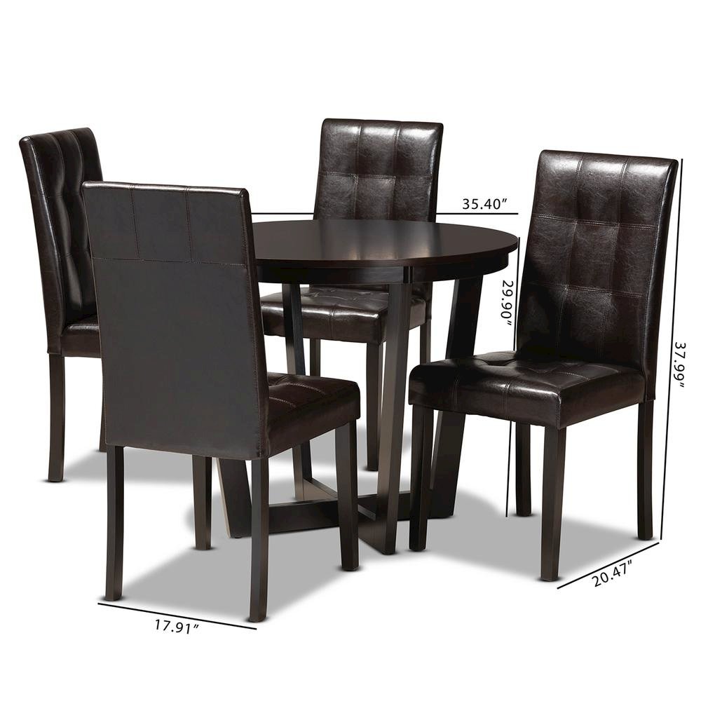 Leather Upholstered and Dark Brown Finished Wood 5-Piece Dining Set. Picture 18