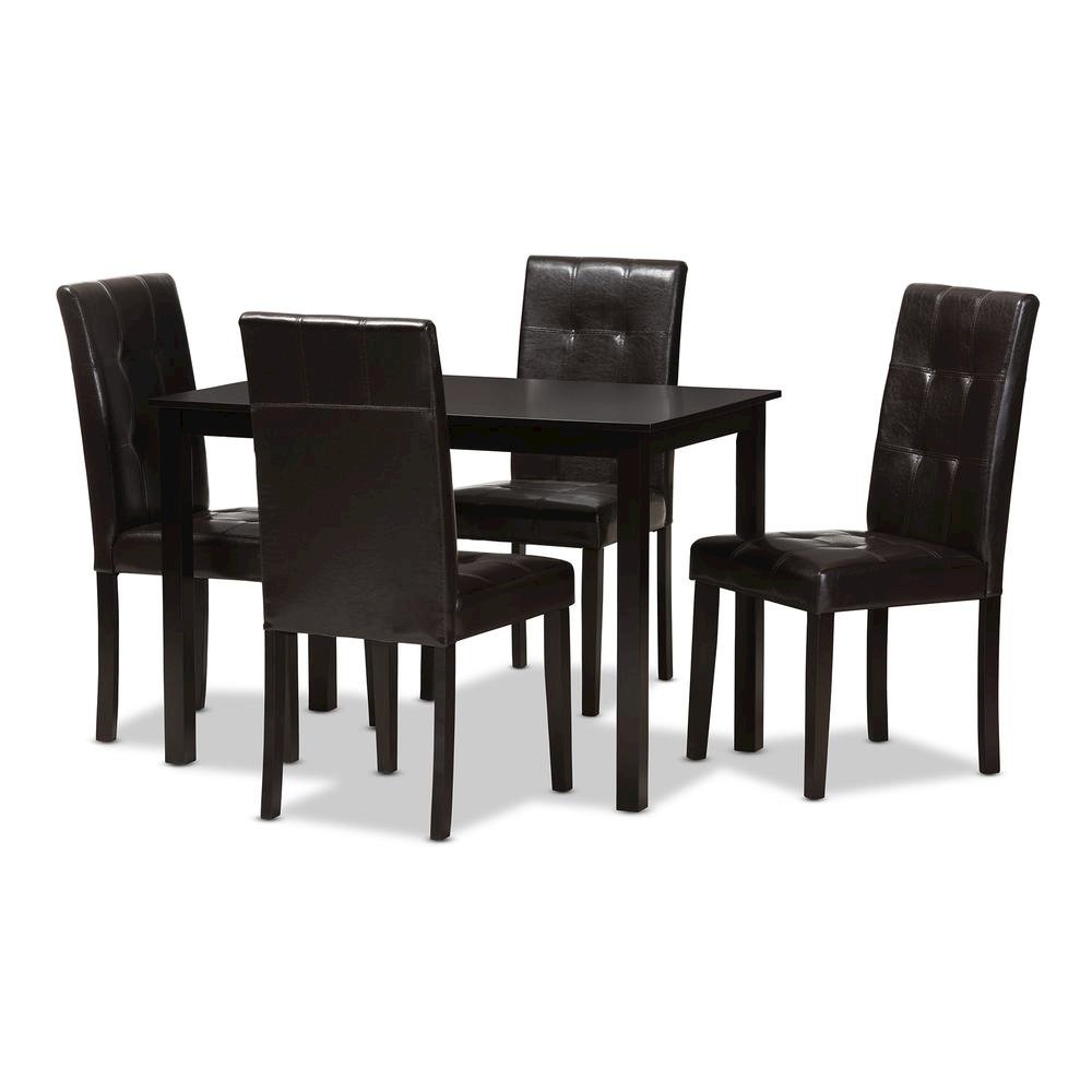 Dark Brown Faux Leather Upholstered 5-Piece Dining Set. Picture 8