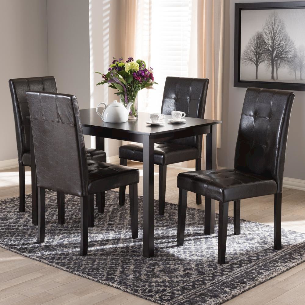 Dark Brown Faux Leather Upholstered 5-Piece Dining Set. Picture 12