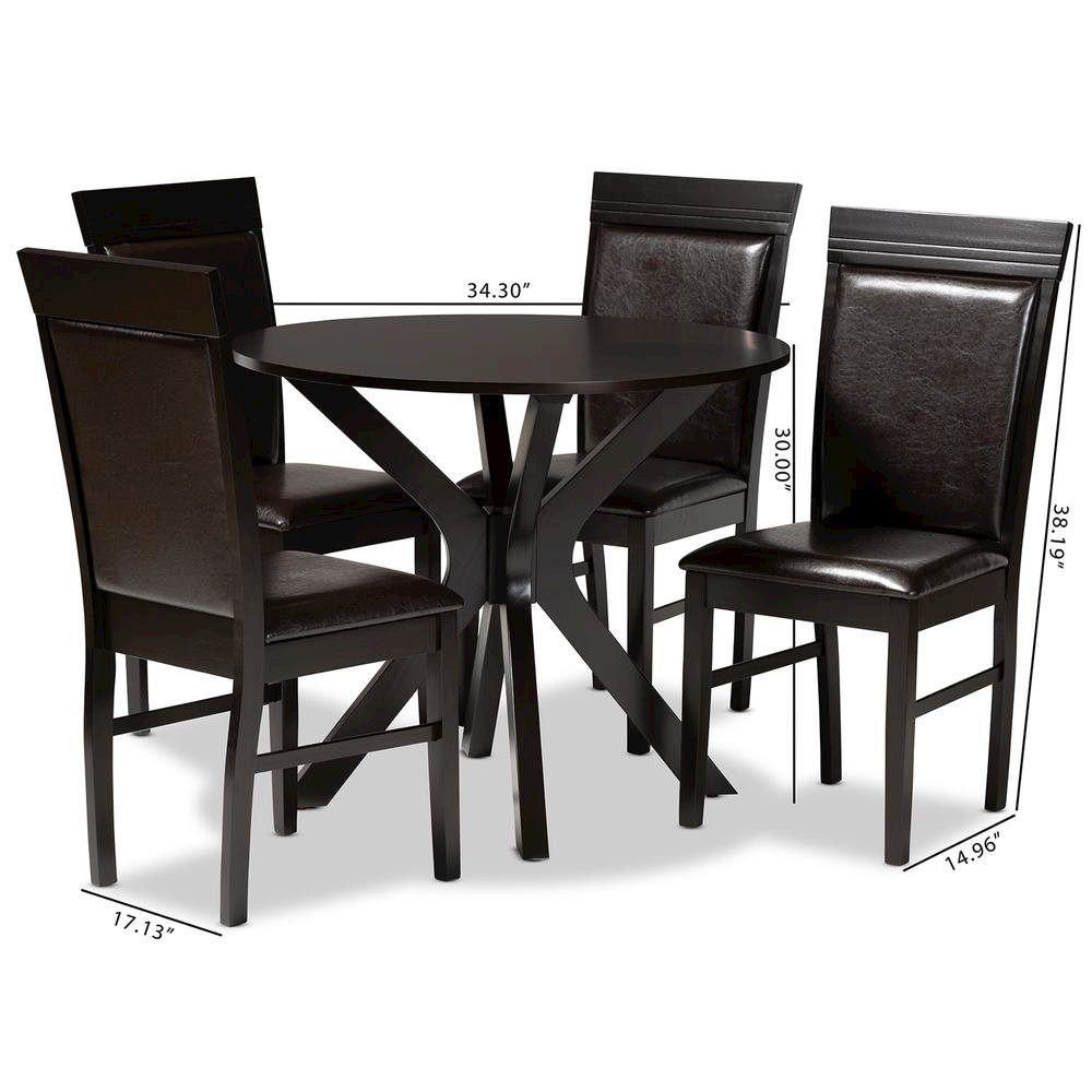 Leather Upholstered and Dark Brown Finished Wood 5-Piece Dining Set. Picture 18