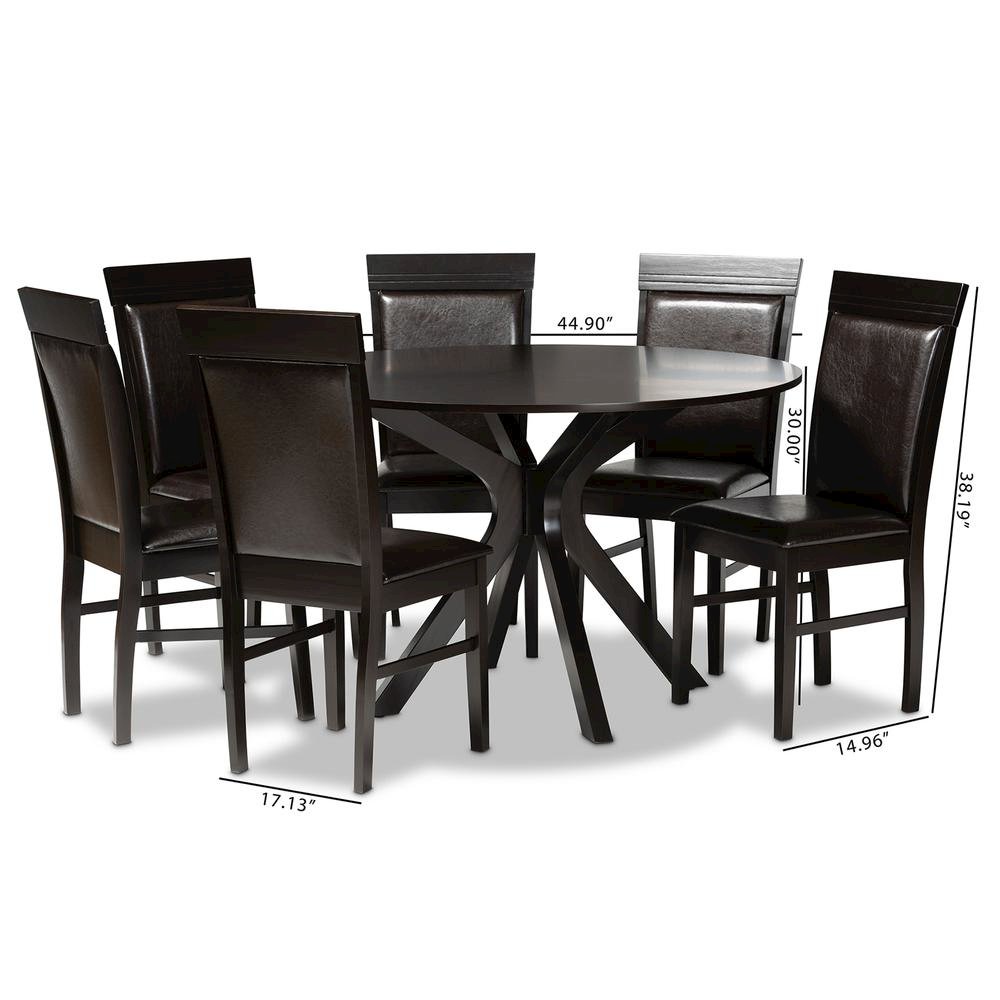 Leather Upholstered and Dark Brown Finished Wood 7-Piece Dining Set. Picture 18