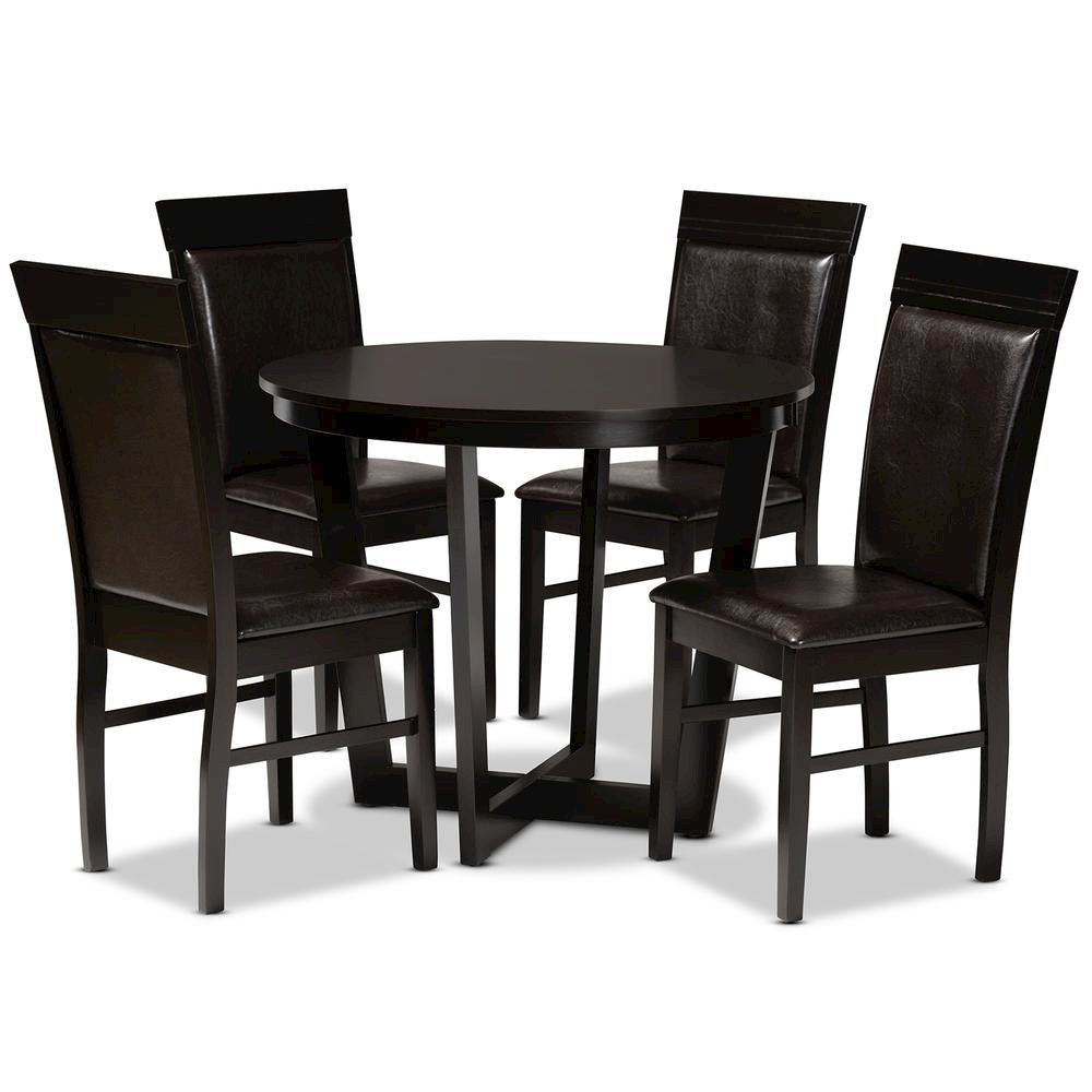 Leather Upholstered and Dark Brown Finished Wood 5-Piece Dining Set. Picture 10