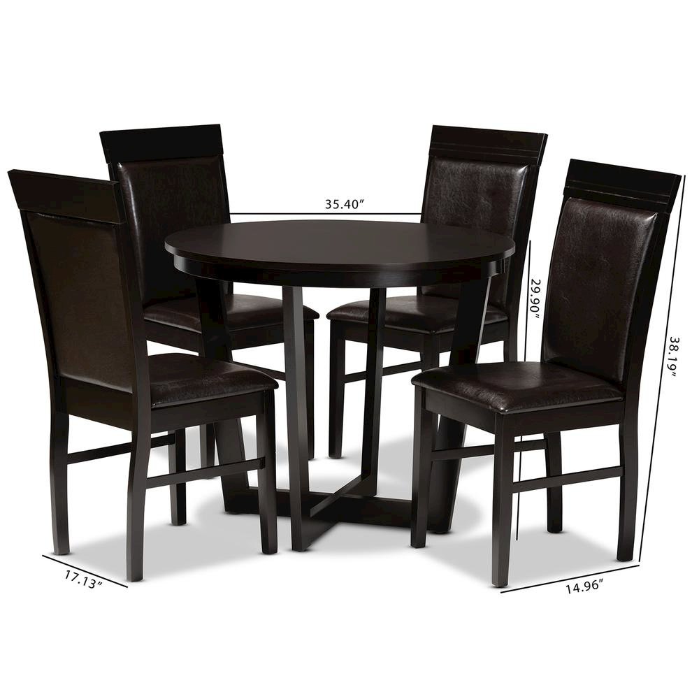 Leather Upholstered and Dark Brown Finished Wood 5-Piece Dining Set. Picture 18