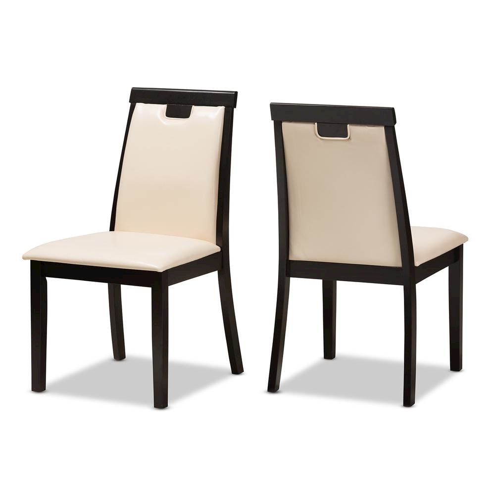 Leather Upholstered and Dark Brown Finished Dining Chair (Set of 2). Picture 8