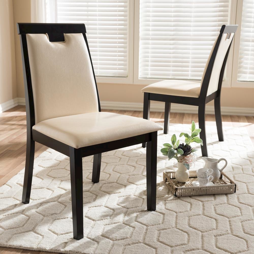 Leather Upholstered and Dark Brown Finished Dining Chair (Set of 2). Picture 12