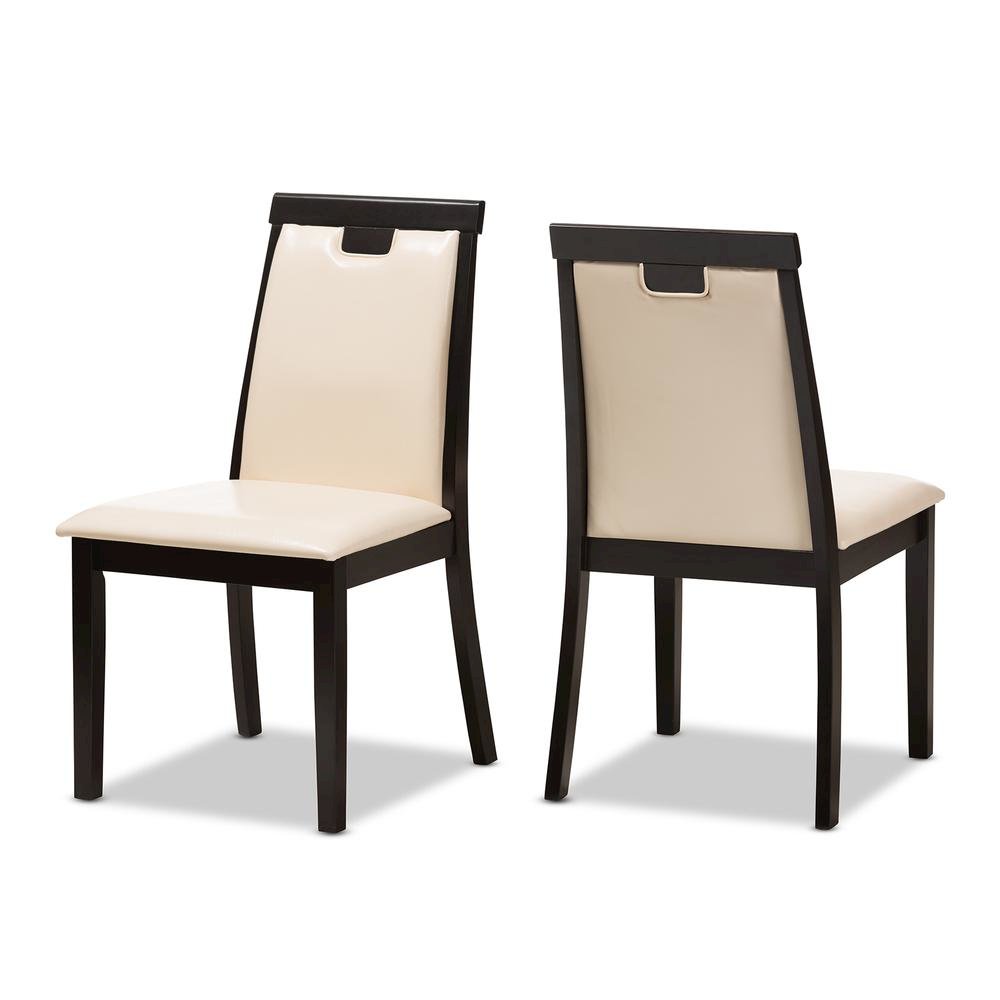 Beige Faux Leather Upholstered and Dark Brown Finished 5-Piece Dining Set. Picture 9