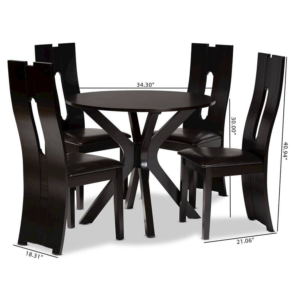 Leather Upholstered and Dark Brown Finished Wood 5-Piece Dining Set. Picture 18