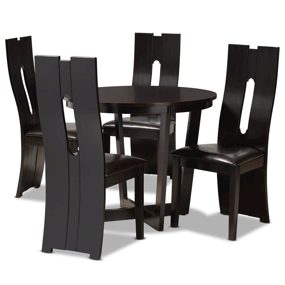 Leather Upholstered and Dark Brown Finished Wood 5-Piece Dining Set. Picture 10