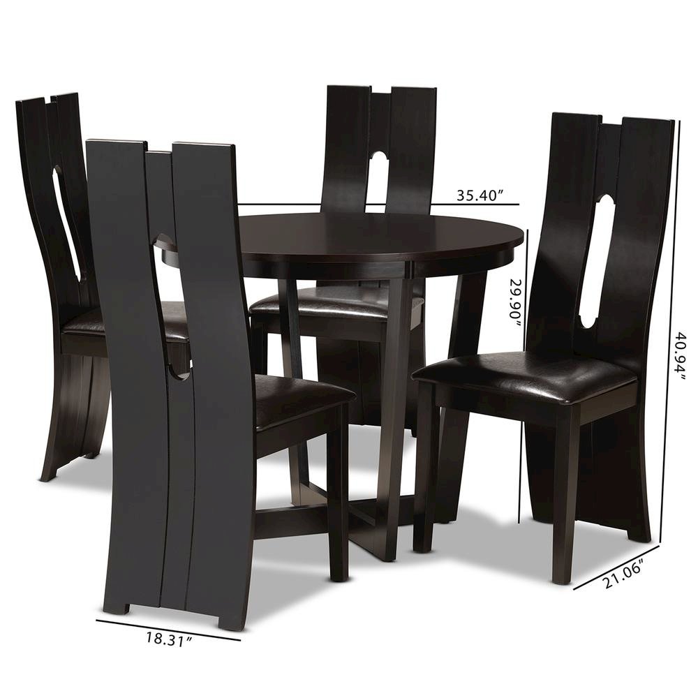 Leather Upholstered and Dark Brown Finished Wood 5-Piece Dining Set. Picture 18