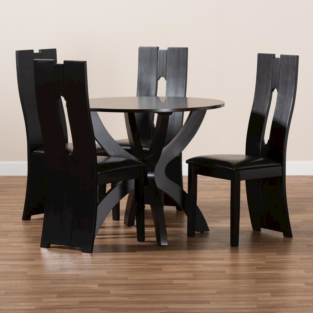 Leather Upholstered and Dark Brown Finished Wood 5-Piece Dining Set. Picture 17
