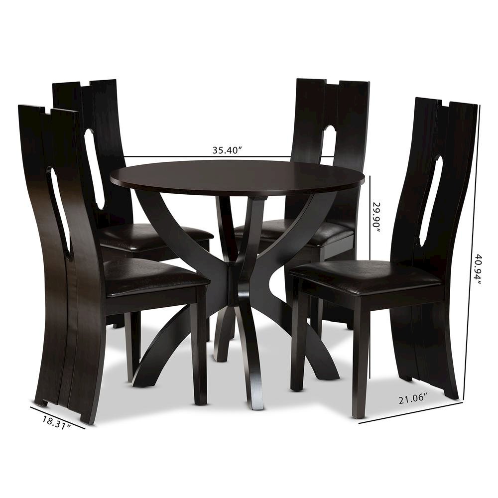 Leather Upholstered and Dark Brown Finished Wood 5-Piece Dining Set. Picture 18