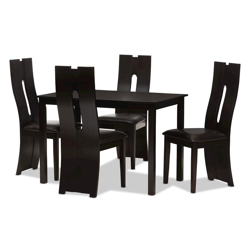 Dark Brown Faux Leather Upholstered 5-Piece Dining Set. Picture 8