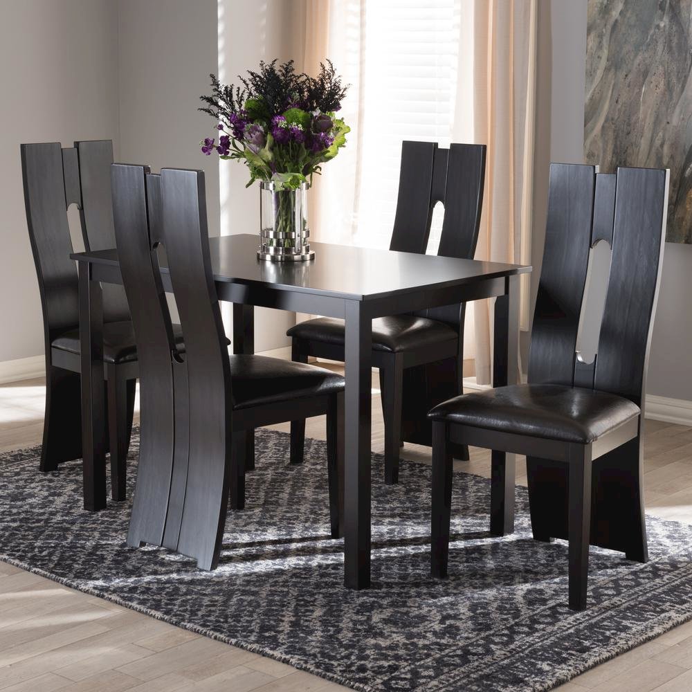 Dark Brown Faux Leather Upholstered 5-Piece Dining Set. Picture 12