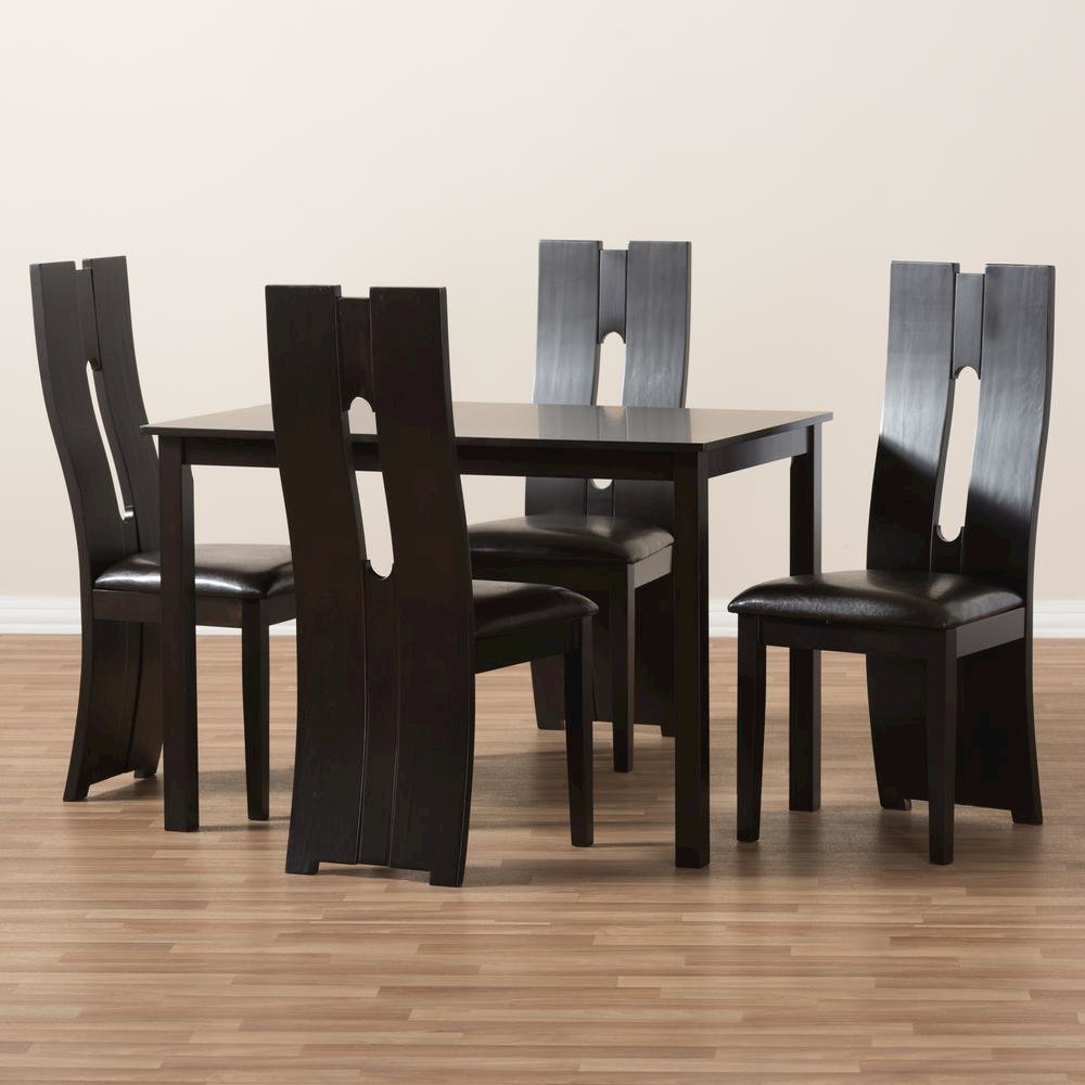 Dark Brown Faux Leather Upholstered 5-Piece Dining Set. Picture 13