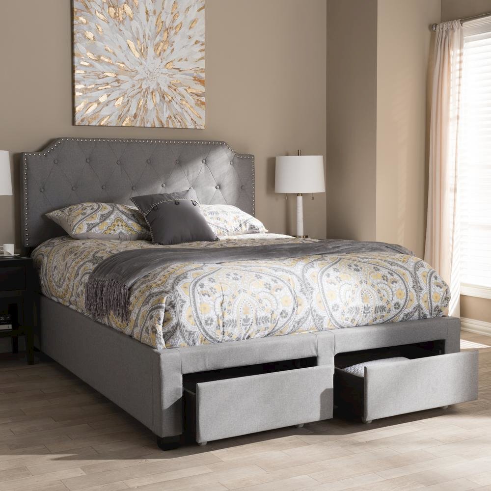 Aubrianne Modern and Contemporary Grey Fabric Upholstered Queen Storage Bed. Picture 23
