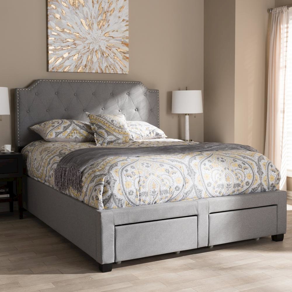 Aubrianne Modern and Contemporary Grey Fabric Upholstered Queen Storage Bed. Picture 22