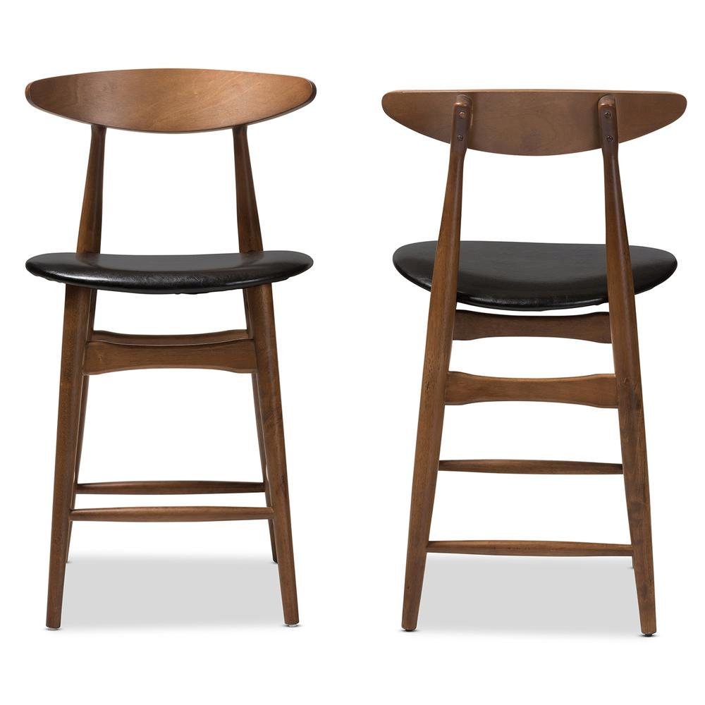 Leather Upholstered Walnut Finished Counter Stool (Set of 2). Picture 10