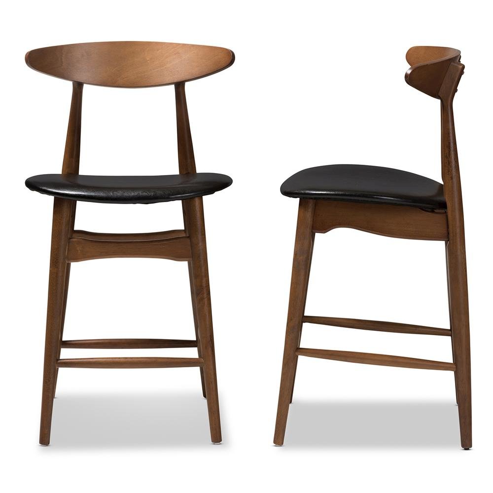 Leather Upholstered Walnut Finished Counter Stool (Set of 2). Picture 11