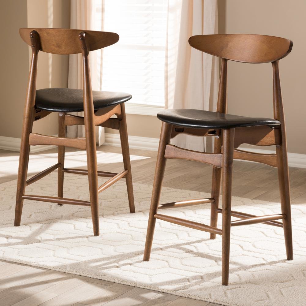Leather Upholstered Walnut Finished Counter Stool (Set of 2). Picture 14