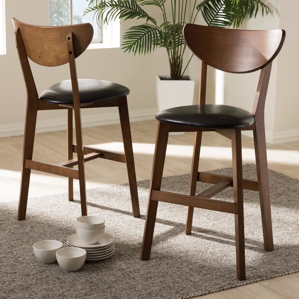 Leather Upholstered Walnut Finished Counter Stool (Set of 2). Picture 14