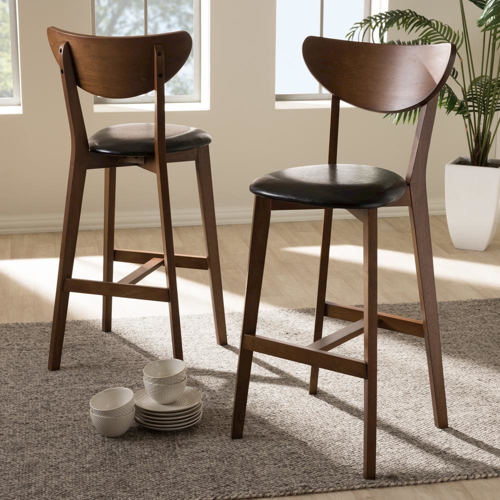 Leather Upholstered Walnut Finished Bar Stool (Set of 2). Picture 14
