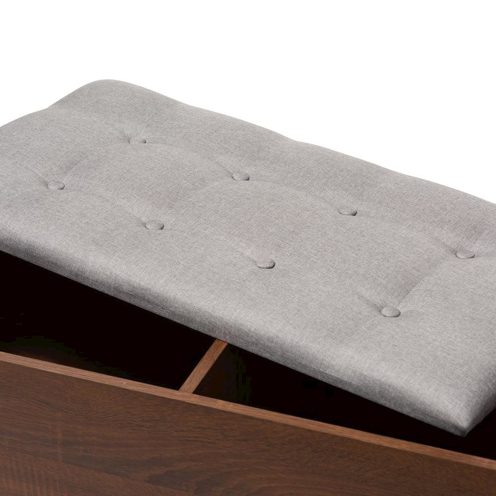 Wood Entryway Storage Grey Fabric Cushioned Bench Shoe Rack Cabinet Organizer. Picture 16