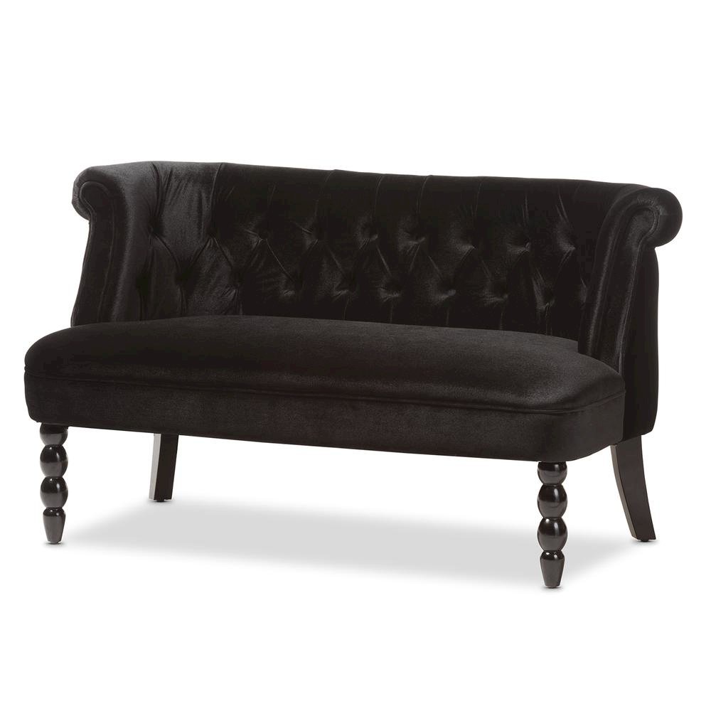Black Velvet Fabric Upholstered 2-seater Loveseat. Picture 11