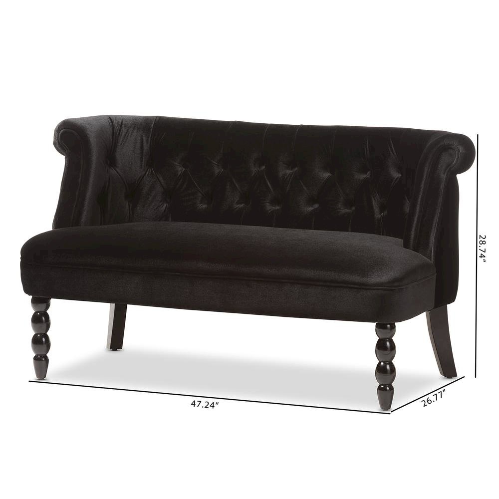 Black Velvet Fabric Upholstered 2-seater Loveseat. Picture 20