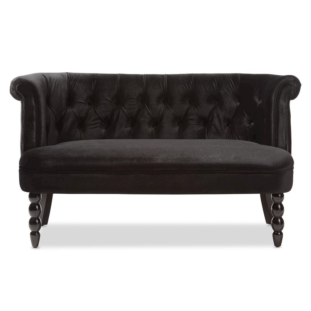 Black Velvet Fabric Upholstered 2-seater Loveseat. Picture 12