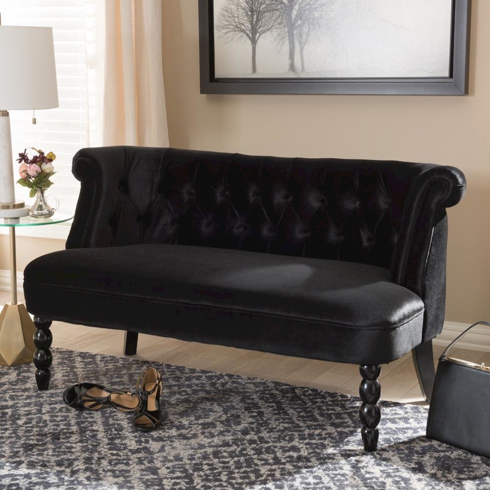 Black Velvet Fabric Upholstered 2-seater Loveseat. Picture 18