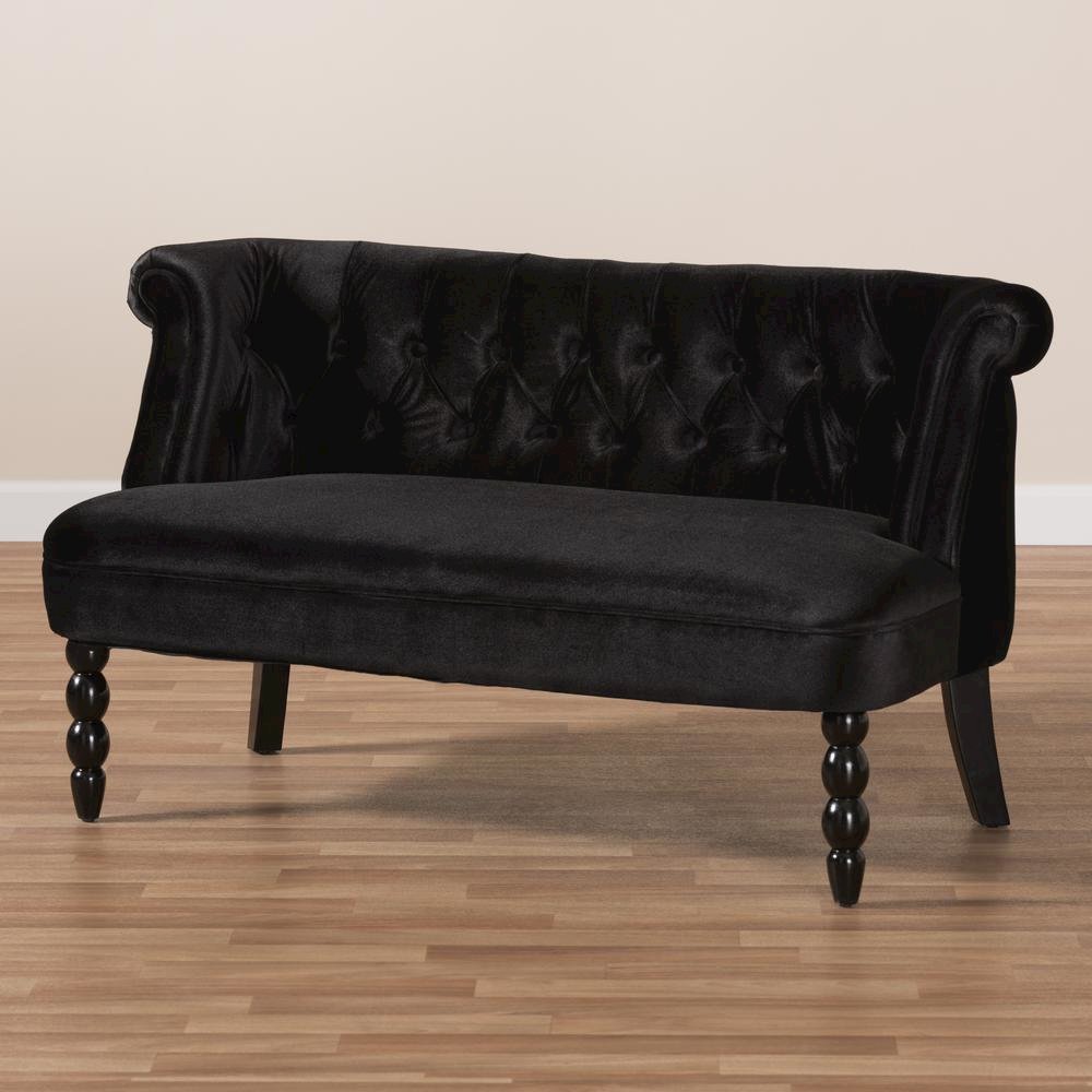 Black Velvet Fabric Upholstered 2-seater Loveseat. Picture 19