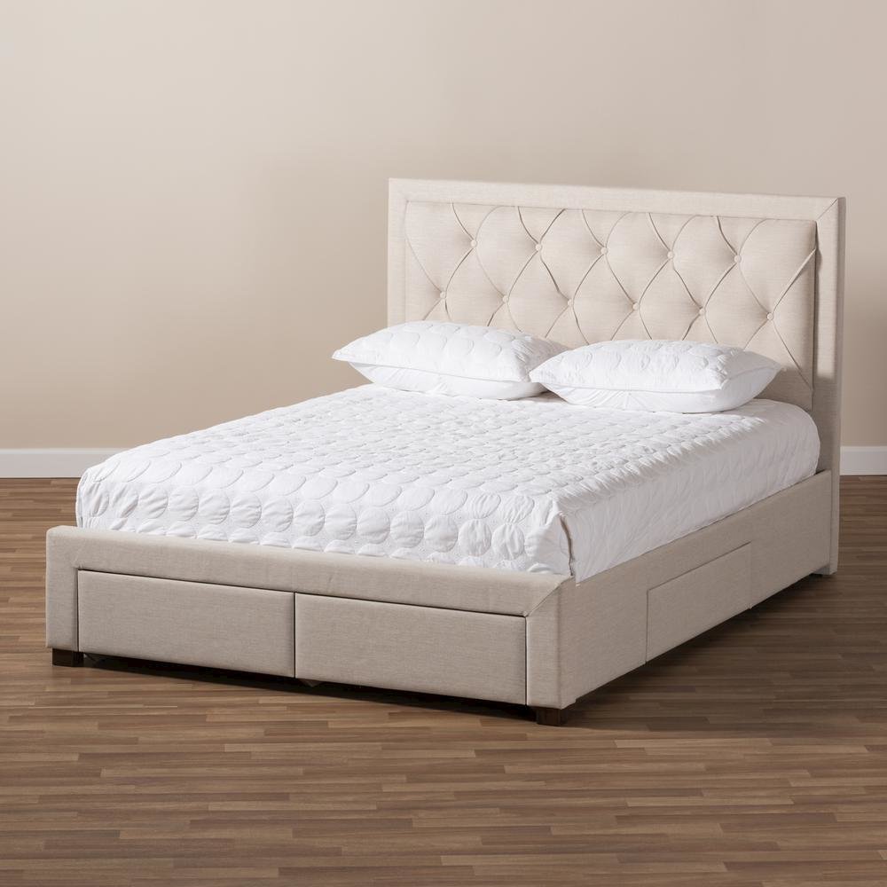 Light Beige Fabric Upholstered Queen Size Storage Bed. Picture 26
