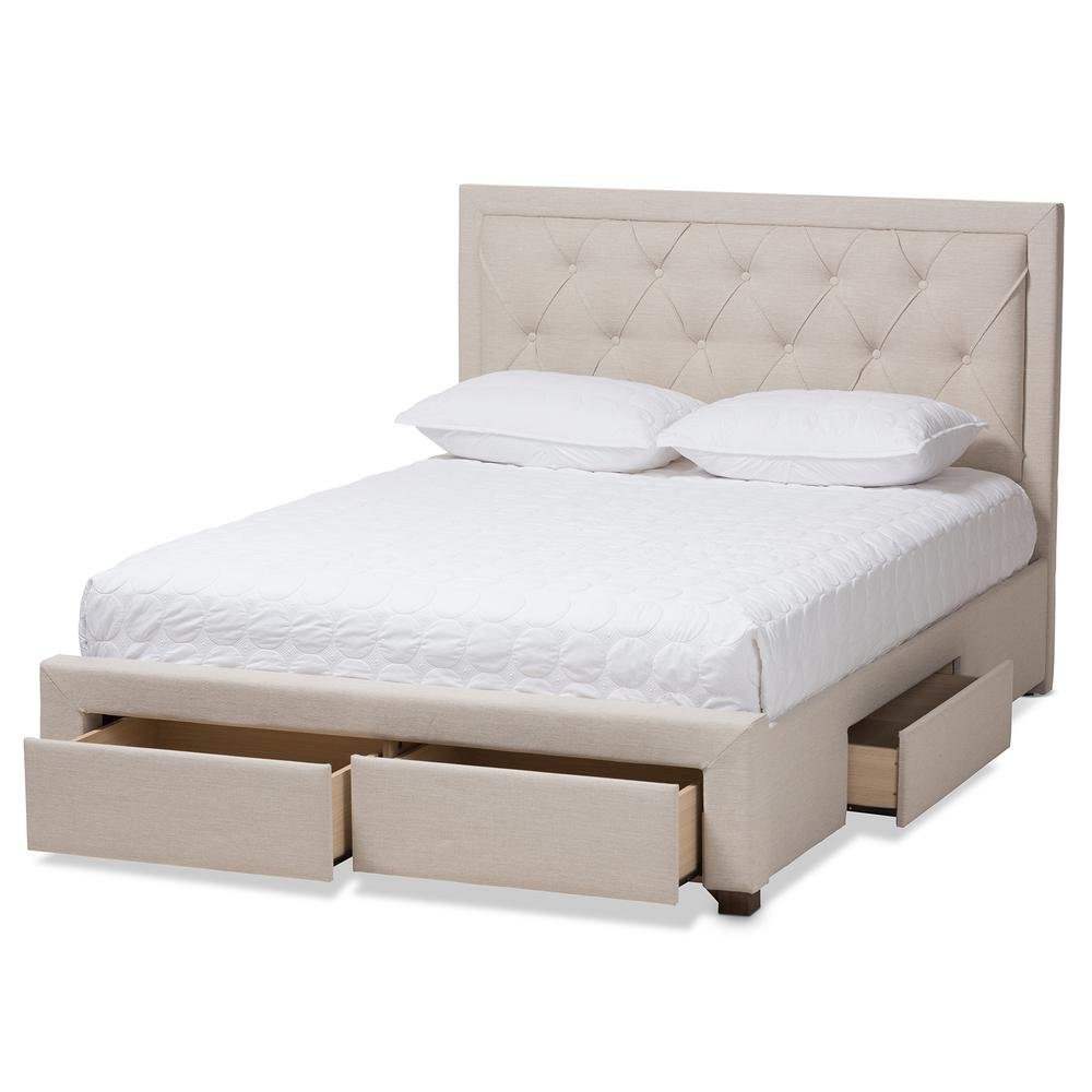 Light Beige Fabric Upholstered Queen Size Storage Bed. Picture 16