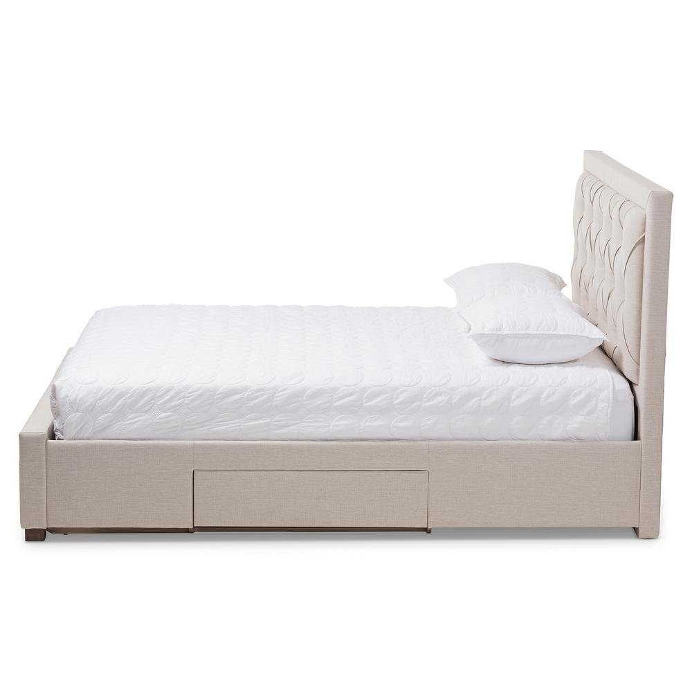 Light Beige Fabric Upholstered Queen Size Storage Bed. Picture 17