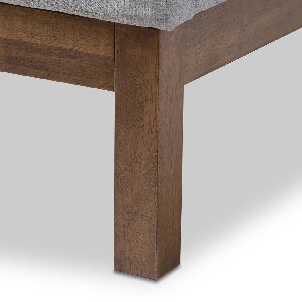 Greyish Beige Fabric Upholstered Walnut-Finished Twin Sized Platform Bed. Picture 13
