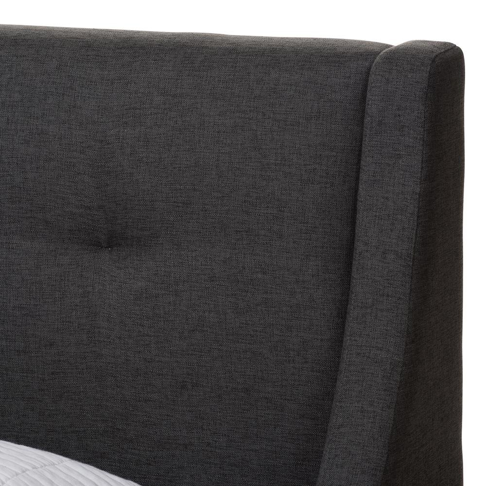 Dark Grey Fabric Upholstered Walnut-Finished Twin Sized Platform Bed. Picture 12