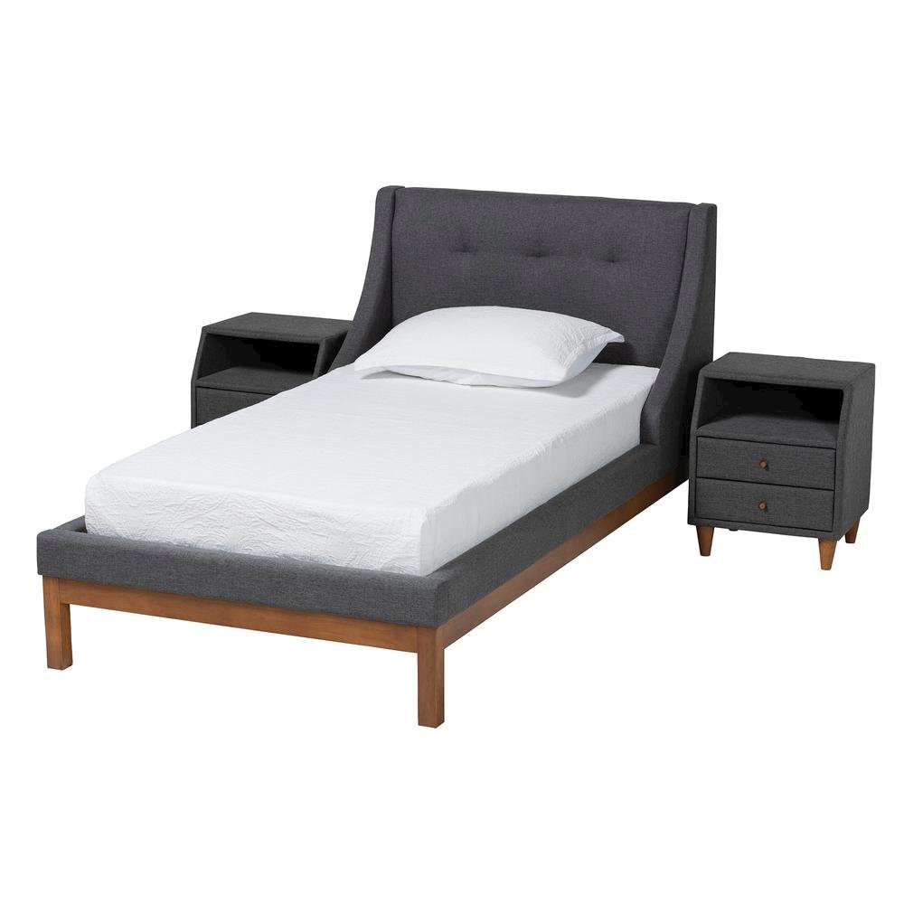 Transitional Dark Grey Fabric Upholstered Twin Size 3-Piece Bedroom Set. Picture 12