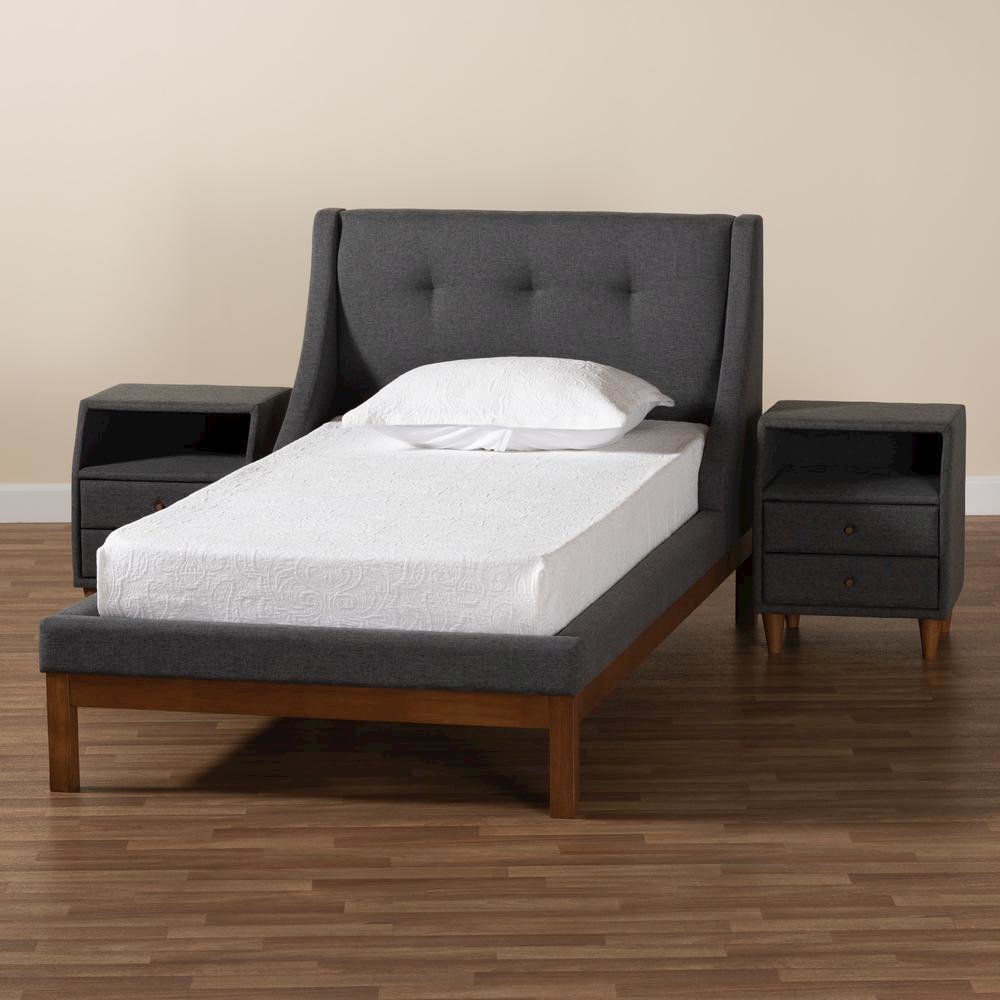 Transitional Dark Grey Fabric Upholstered Twin Size 3-Piece Bedroom Set. Picture 21