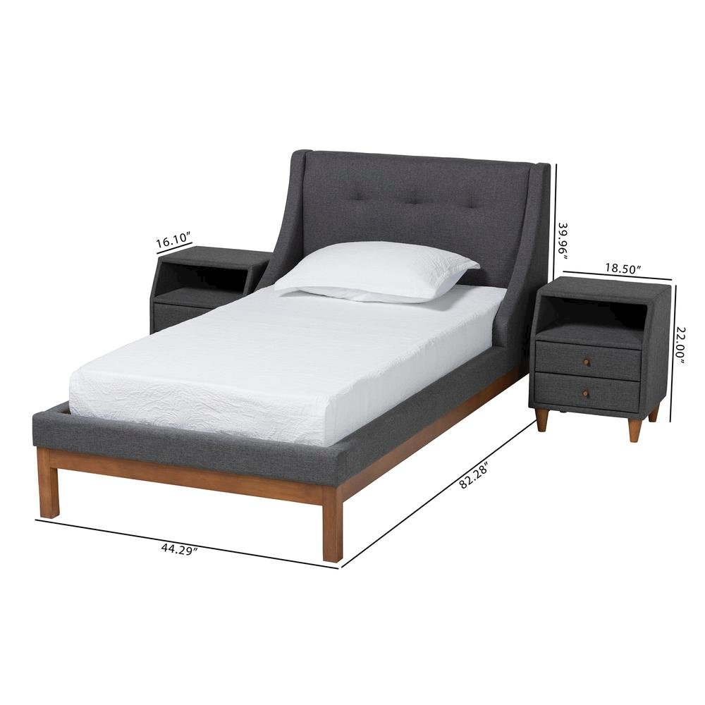Transitional Dark Grey Fabric Upholstered Twin Size 3-Piece Bedroom Set. Picture 22