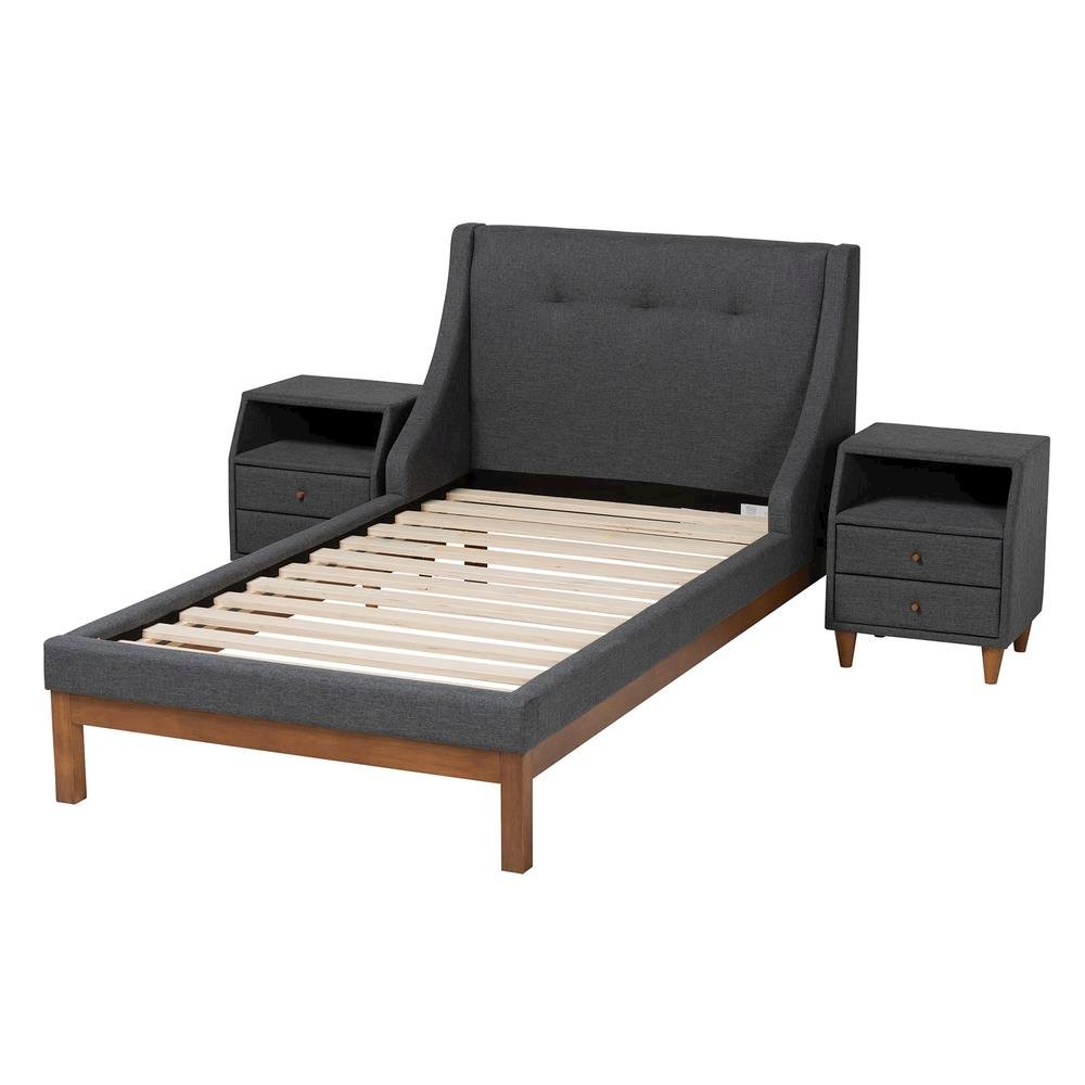 Transitional Dark Grey Fabric Upholstered Twin Size 3-Piece Bedroom Set. Picture 13