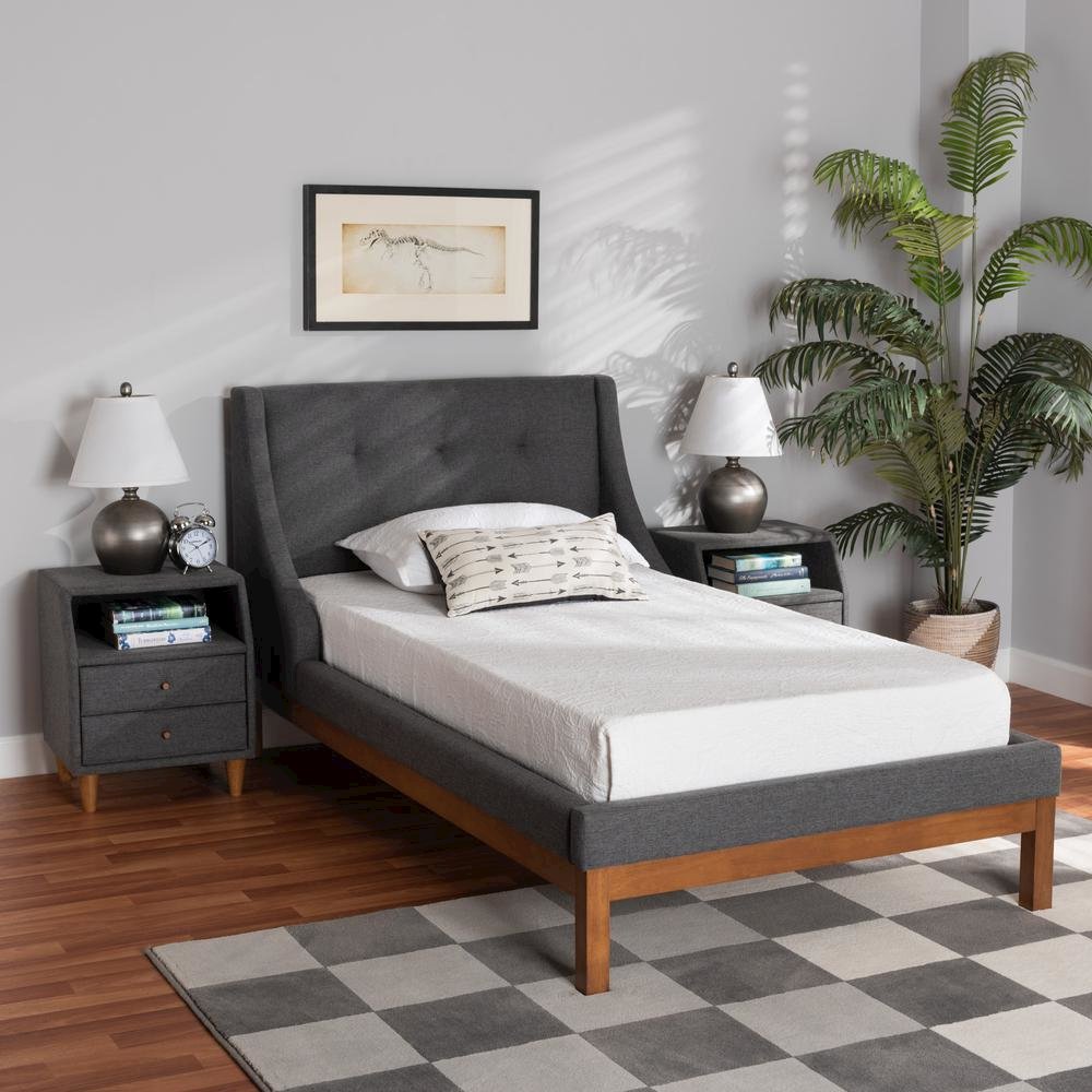 Transitional Dark Grey Fabric Upholstered Twin Size 3-Piece Bedroom Set. Picture 20